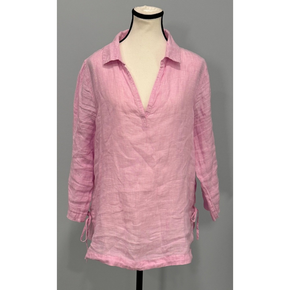 Sigrid Olsen Pink 100% Linen Tunic Womens Medium Lagenlook Coastal Grandmother